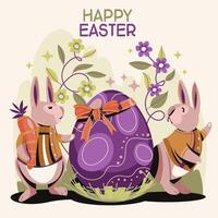 Happy Easter greeting Card with Rabbit and Eggs Background vector