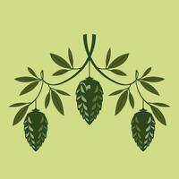 Hops plant and hop leaves isolated on green background vector