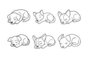 cute puppy Volpi no Italian, sleeping, single black pen line art style Use outlines only vector