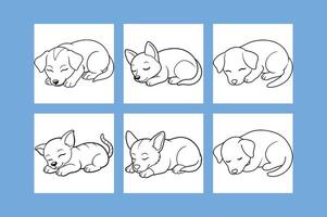 sleeping puppy line art vector
