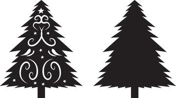 Two black and white christmas trees with stars on them vector