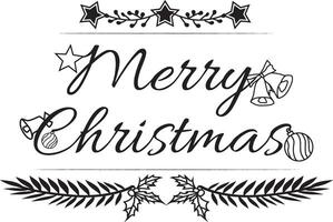 Merry Christmas text, lettering and typography graphics combined with decorations vector