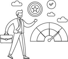 Push skill level, credit score or increase performance, improvement or effort to be better, excellent customer feedback review, gauge scale rating concept line art vector