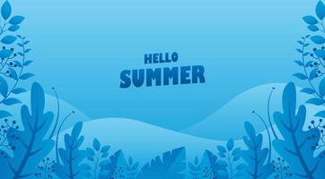 hello summer background with blue plants and leaves vector