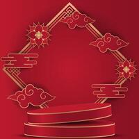 chinese new year background with gold and red decorations vector