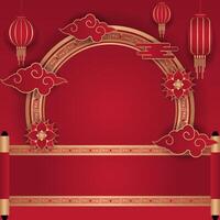 chinese new year background with scroll and lanterns vector