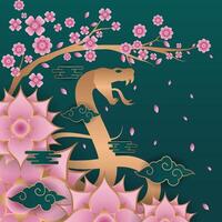 a snake and flowers on a green background vector