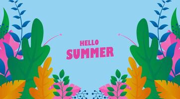 hello summer background with colorful leaves and flowers vector