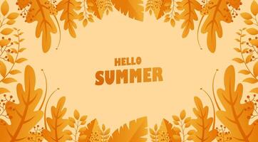 hello summer background with leaves and flowers vector