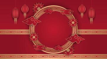 chinese new year background with gold and red decorations vector