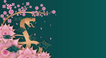 a snake and lotus flower on a green background vector