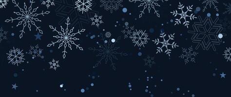 Elegant winter snowflake background illustration. Decorative snowflake and snowfall on navy blue background. Design suitable for invitation card, greeting, wallpaper, poster, banner. vector