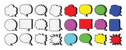 Set of doodle and speech bubble. Collection of contemporary figure, speech bubble different in funky groovy style. Chat design element perfect for banner, print, sticker, sale. vector