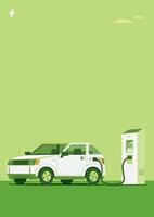 small electric car charging battery at a station on clear sky for better green friendly environment in portrait format vector