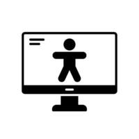Accessibility icon with computer and person stretching arms and legs for disability vector