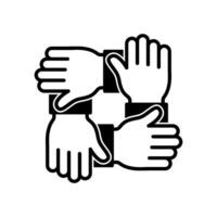Collaboration icon with four hands holding each other's arms vector