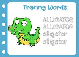 tracing the word of animal. little alligator vector