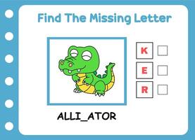 find the missing letter of word alligator. vector