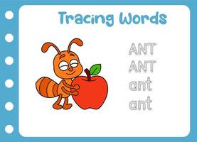 tracing the word of ant. little ant . vector