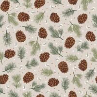 Seamless Christmas Pine Cone With Fir And Berries On Natural Background vector