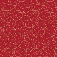 Seamless Christmas Swirls Scroll Pattern On Red Background vector