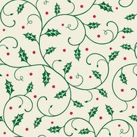 Seamless Christmas Holly Leaves With Swirl Pattern vector