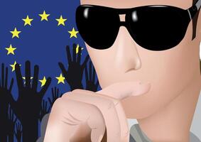 A man with sunglasses and a european flag in the background vector