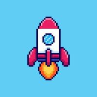 Pixel art Rocket Launch game asset design vector