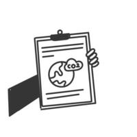 a hand holding a clipboard with a paper with a globe co2 on it vector