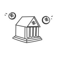 a bank building with dollar coins and money coming out of it vector
