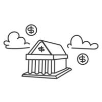 a bank building with dollar signs and clouds vector