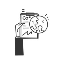 hand holding clipboard with co2 graph and earth icon vector