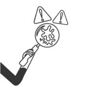 a hand holding a magnifying glass with a sign bacteria on it vector