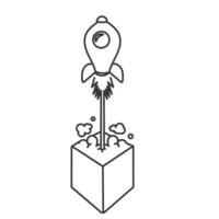 a black and white drawing of a rocket launching out of a box vector