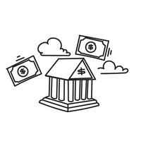 bank building with money flying out of it vector