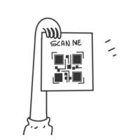 a hand holding up a qr code with a sign that says scan me vector