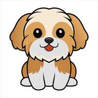 Joyful Cartoon Lhasa Apso Puppy Sitting Playfully vector