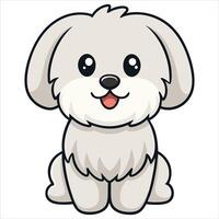 Playful Maltese Pup Sitting Cheerfully in Cartoon Style vector