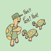 illustration of turtle captain shouting to turtle soldiers with isolated background vector