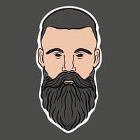 Illustration of Male head with beard and mustache and dark background. Portrait of a bearded and mustache man with dark hair. Abstract male portrait, full face. vector