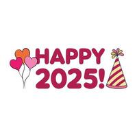 Happy 2025 Typography Design , Happy New Year Clipart illustration vector