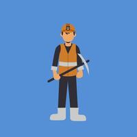 A man in a yellow vest holding a pickaxe vector