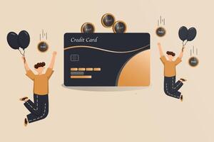 A man is jumping in the air with a credit card in his hand vector