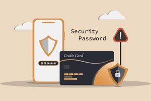 A phone, credit card, and security passcode are shown in a picture vector