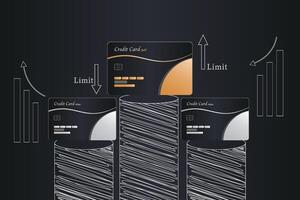 Three credit cards are stacked on top of each other in podium vector
