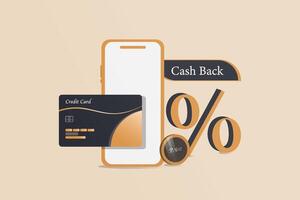 A cell phone with a credit card and a percentage sign on it vector