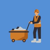 A man in a safety vest is pushing a cart full of trash vector