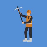 A man in a safety vest is holding a pickaxe vector