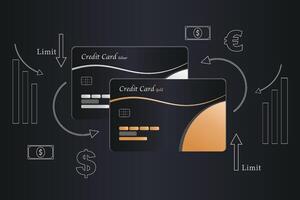 Two credit cards with a limit on them vector