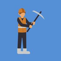 A man in a safety vest is holding a pickaxe vector